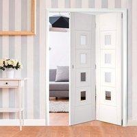 Thrufold Pamplona Flush 2+0 Folding Door - Clear Glass - White Primed