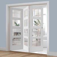 Thrufold Shaker 4 Pane 3+0 Folding Door - Clear Glass - White Primed