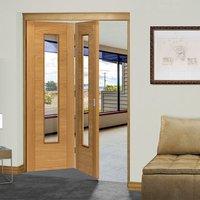 Thrufold Emral Oak 2+0 Folding Door - Clear Glass - Prefinished