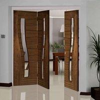 Thrufold Contemporary Cadiz Walnut 2+1 Folding Door - Clear Glass - Prefinished