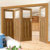 Thrufold Rustic Oak 1930 DX Shaker 3+1 Folding Door - Prefinished With Obscure Safety Glass