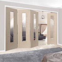 Thrufold Laminates Ivory Painted 3+1 Folding Door With Clear Safety Glass is Prefinished