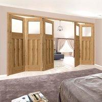 Thrufold Rustic Oak 1930 DX Shaker 3+2 Folding Door - Prefinished With Obscure Safety Glass