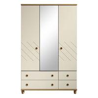 Thea 3 Door Mirrored Gents Wardrobe Oak and Alabaster