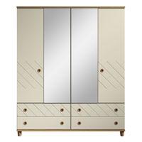 Thea 4 Door Mirrored Gents Wardrobe Oak and Alabaster