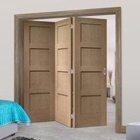 Thrufold Shaker Oak 4 Panel 3+0 Folding Door - Prefinished