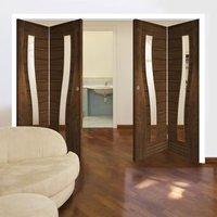 Thrufold Contemporary Cadiz Walnut 2+2 Folding Door - Clear Glass - Prefinished