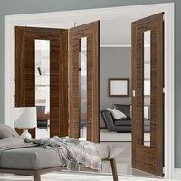 Thrufold Emral Walnut 2+1 Folding Door With Clear Safety Glass - Pre-finished