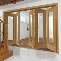 Thrufold Minerva Oak 3+2 Folding Door - Bevelled Clear Glass - Prefinished