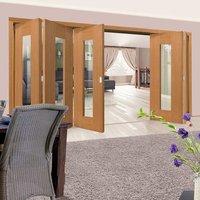 Thrufold Axis Shaker Oak 3+2 Folding Door - Clear Glass - Prefinished