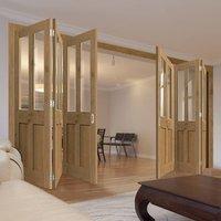 Thrufold Rustic Oak Shaker 2 Panel 2 Pane 3+3 Folding Door - Prefinished With Clear Safety Glass
