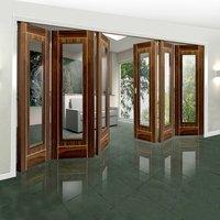 Thrufold Valcor Walnut 3+3 Folding Door - Clear Glass - Prefinished