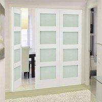 Thrufold Coventry Shaker 2+1 Folding Door - Frosted Glass - White Primed