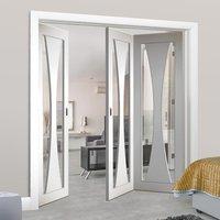 Thrufold Verona 2+1 Folding Door - Clear Glass - White Primed