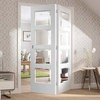 Thrufold Severo White 4 Pane 2+0 Folding Door - Clear Bevelled Glass - Prefinished