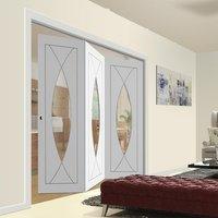 Thrufold Pesaro Flush 3+0 Folding Door - Clear Glass - White Primed