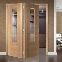 thrufold portici oak flush 20 folding door aluminium inlay clear glass ...