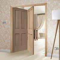 Thrufold Victorian Oak 4 Panel 2+0 Folding Door - No Raised Mouldings