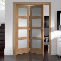 Thrufold Shaker Oak 4 Pane 2+0 Folding Door - Obscure Glass