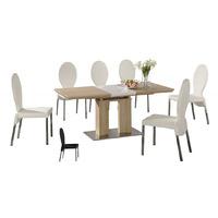 Theo Wooden Extending Dining Table With 6 PU Chrome Chairs