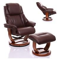 The Emperor - Bonded Leather Recliner Swivel Chair & Matching Footstool in Nut Brown