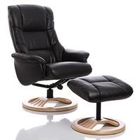 The Mandalay - Bonded Leather Recliner Swivel Chair & Matching Footstool in Black (Round Base Upgrade)