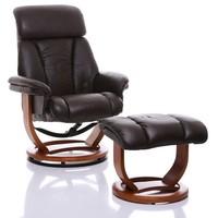 The Saigon - Genuine Leather Recliner Swivel Chair & Matching Footstool in Chocolate