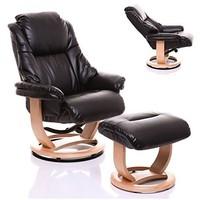 The Emperor - Bonded Leather Recliner Swivel Chair & Matching Footstool in Black