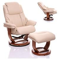 The Emperor - Bonded Leather Recliner Swivel Chair & Matching Footstool in Cream