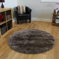 Thick Soft Glossy Brown & Copper Plain Shag Pile Circle Rugs - Calgary 134cmx134cm (4ft 4\