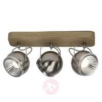 Three-bulb LED ceiling spotlight Tribe with wood
