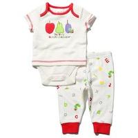 The Very Hungry Caterpillar unisex short sleeve fruit print cuffed ankle bodysuit and joggers set - Cream