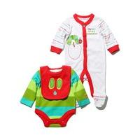The Very Hungry Caterpillar character new baby long sleeve bodysuit sleepsuit and bib starter set - White