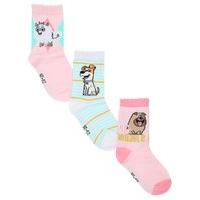 The Secret Life of Pets Character Stripe Print Girls Cotton Ankle Socks - 3 Pack - Pink
