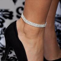 Three Row Rhinestone Crystal Anklet Bracelet Body Jewelry Fashion Silver 1pc for Wedding Party Beach