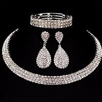 Three Row Jewelry Set Rhinestone Basic Classic DIY Alloy Square 1 Necklace 1 Pair of Earrings 1 Bracelet ForWedding Party Special Occasion