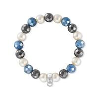 Thomas Sabo silver freshwater cultured pearl, dumortierite and hematite bracelet - large