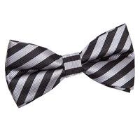 Thin Stripe Black & Grey Pre-Tied Bow Tie