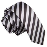 Thin Stripe Black & Silver Skinny Tie