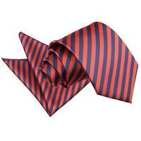 thin stripe navy blue red tie 2 pc set