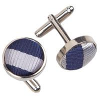 thin stripe navy blue silver cufflinks