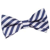 Thin Stripe Navy Blue & Silver Pre-Tied Bow Tie