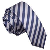 Thin Stripe Navy Blue & Silver Skinny Tie