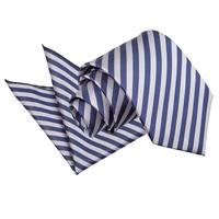 thin stripe navy blue silver tie 2 pc set
