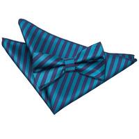 thin stripe navy blue teal bow tie 2 pc set