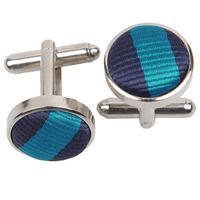Thin Stripe Navy Blue & Teal Cufflinks