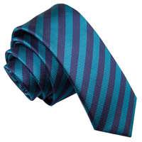 Thin Stripe Navy Blue & Teal Skinny Tie