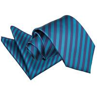 thin stripe navy blue teal tie 2 pc set