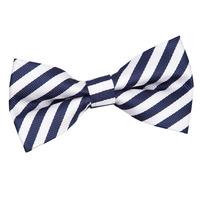 Thin Stripe White & Navy Blue Pre-Tied Bow Tie