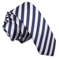 Thin Stripe White & Navy Blue Skinny Tie